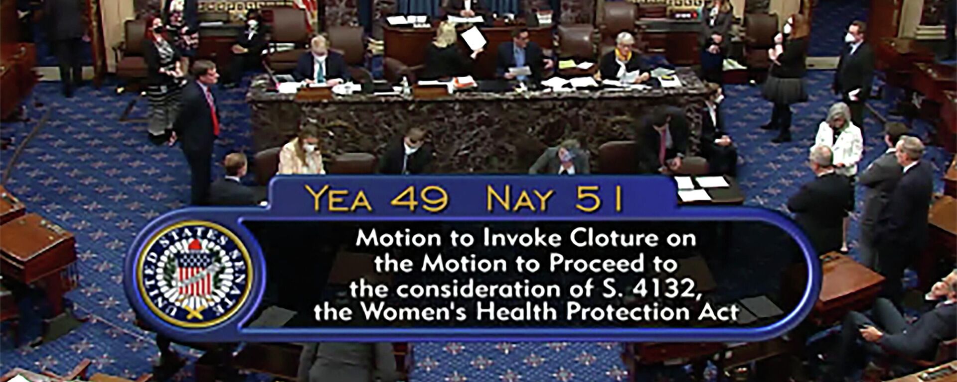 In this image from Senate TV, the tally of a Senate vote that was taken on the Senate floor is shown, Wednesday, May 11, 2022 at the Capitol in Washington. The Senate has failed vote in an effort toward enshrining Roe v. Wade abortion access into federal law. Wednesday's 51-49 negative vote almost along party lines provided a stark display of the nation’s partisan divide over the landmark court decision and the limits of legislative action. The afternoon roll call promised to be the first of several efforts in Congress to preserve the nearly 50-year-old court ruling. - Sputnik International, 1920, 11.05.2022