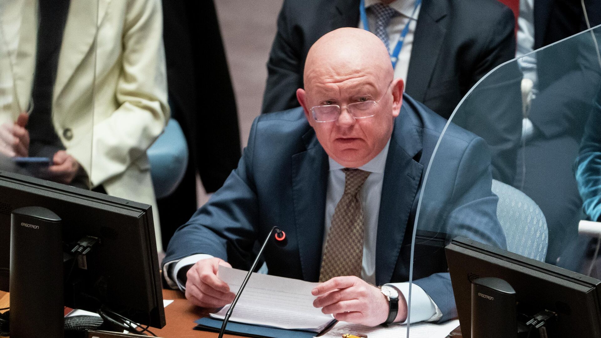 Vassily Nebenzia, permanent representative of Russia to the United Nations, speaks during a meeting of the UN Security Council, Tuesday, March 29, 2022, at United Nations headquarters. - Sputnik International, 1920, 18.09.2023