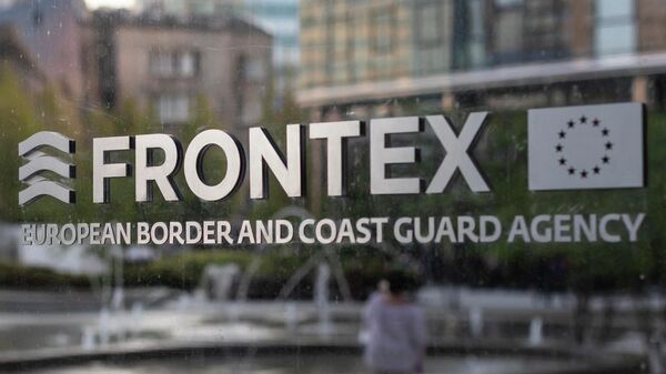 The logo of European Union border force Frontex is pictured at the headquarters in Warsaw, Poland, on August 5, 2019 - Sputnik International