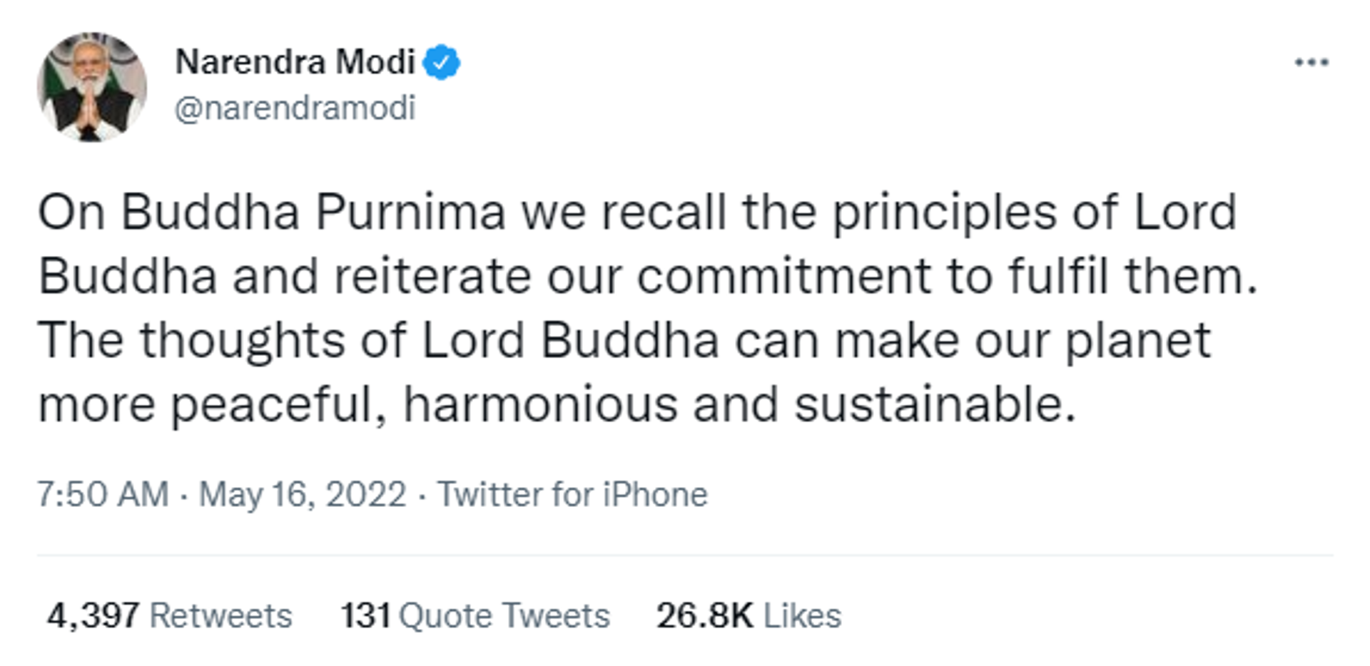 Prime Minister Narendra Modi Greets the Nation on the Occasion of Buddha Purnima - Sputnik International, 1920, 16.05.2022