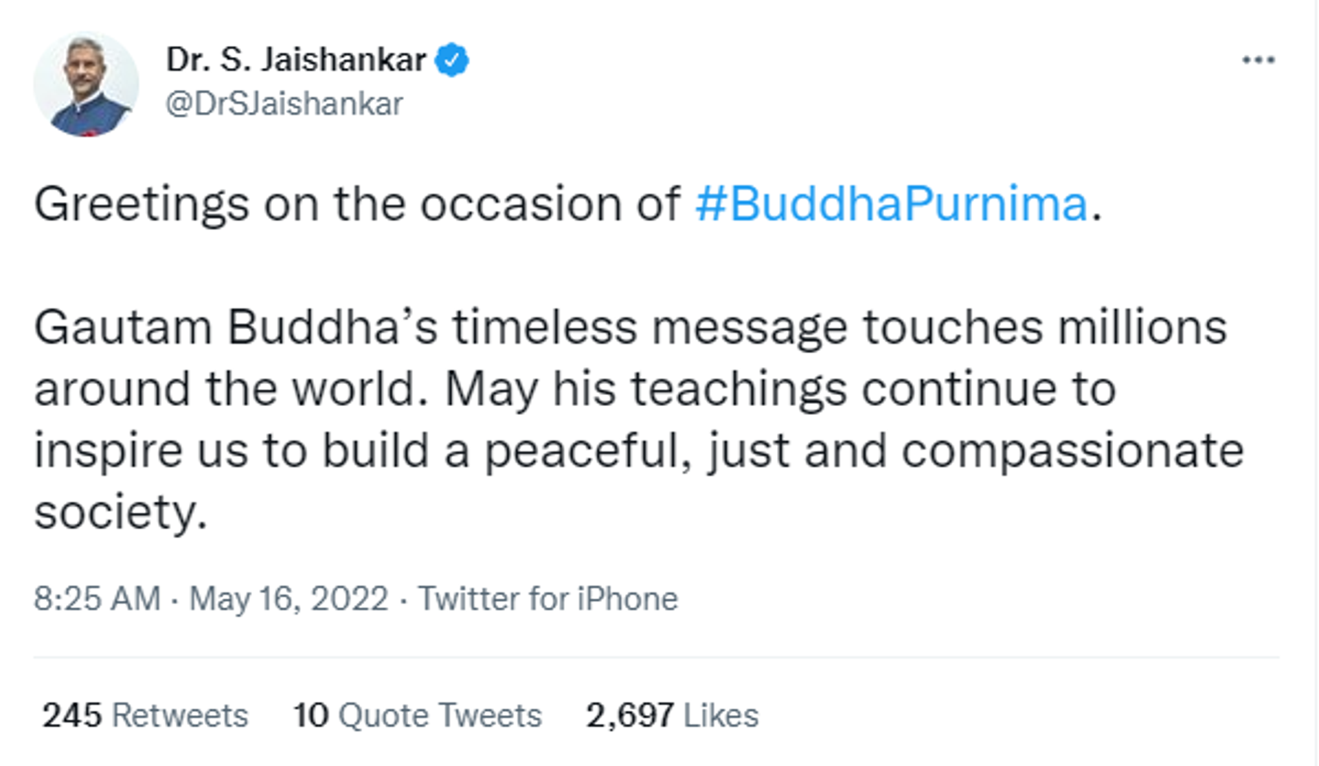 India's Foreign Affairs Minister Greets Nation on Occasion of Buddha Purnima - Sputnik International, 1920, 16.05.2022