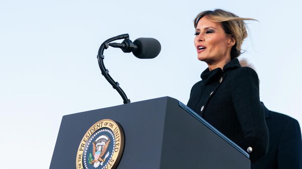 First lady Melania Trump speaks before boarding Air Force One with her husband President Donald Trump at Andrews Air Force Base, Md., Wednesday, Jan. 20, 2021 - Sputnik International