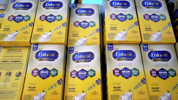 Infant formula is stacked on a table during a baby formula drive to help with the shortage Saturday, May 14, 2022, in Houston. - Sputnik International