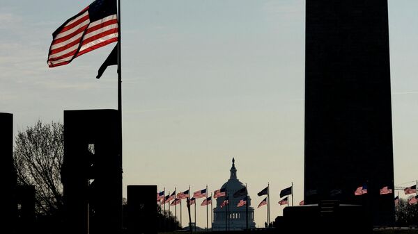 The US Capitol is seen past US flags on the National Mall in Washington, DC, on March 14, 2022. - Sputnik International