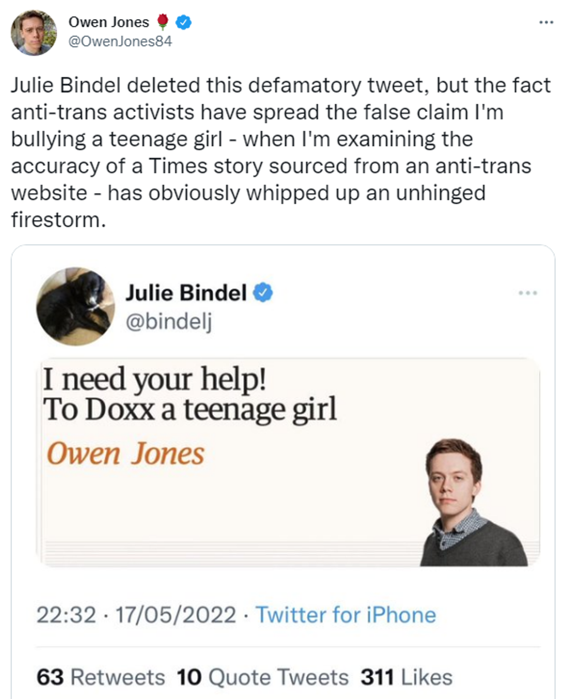 Guardian columnist Owen Jones accuses feminist writer Julie Bindel of defamation after he asked schoolgirls who bullied a classmate to tell him their side of the story - Sputnik International, 1920, 18.05.2022