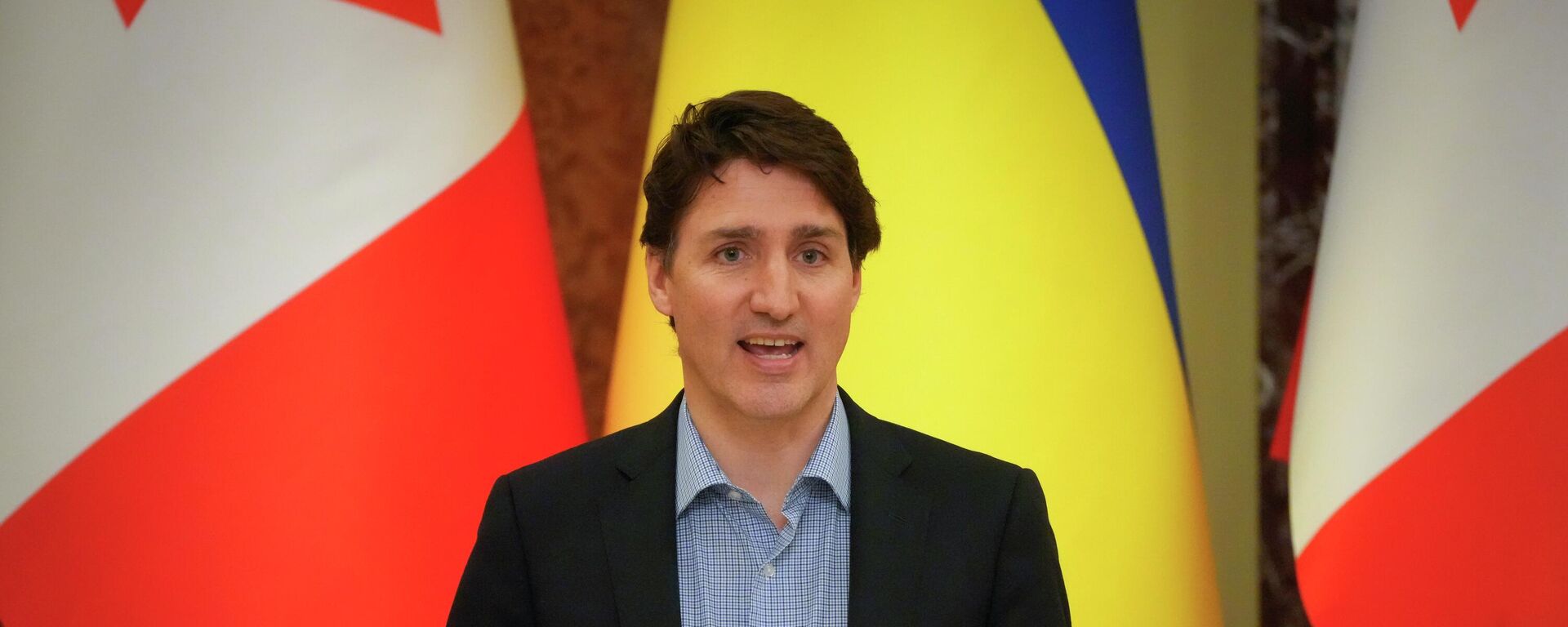 Canadian Prime Minister Justin Trudeau attends a news conference with Ukrainian President Volodymyr Zelenskyy after their meeting in Kyiv, Ukraine, Sunday, May 8, 2022. - Sputnik International, 1920, 28.09.2023