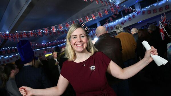Conservative Party MP, Andrea Jenkyns reacts during her Brexit Celebration party in Morley, northern England on January 31, 2020, the day that the UK formally leaves the European Union. - Sputnik International