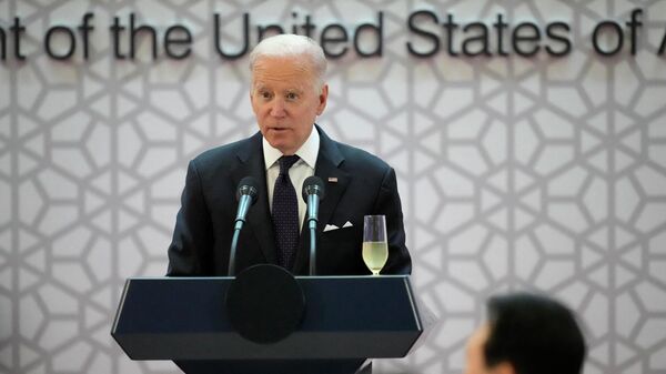 US President Joe Biden delivers a speech before the state dinner with South Korean President Yoon Suk Yeol at the National Museum of Korea in Seoul on May 21, 2022. - Sputnik International