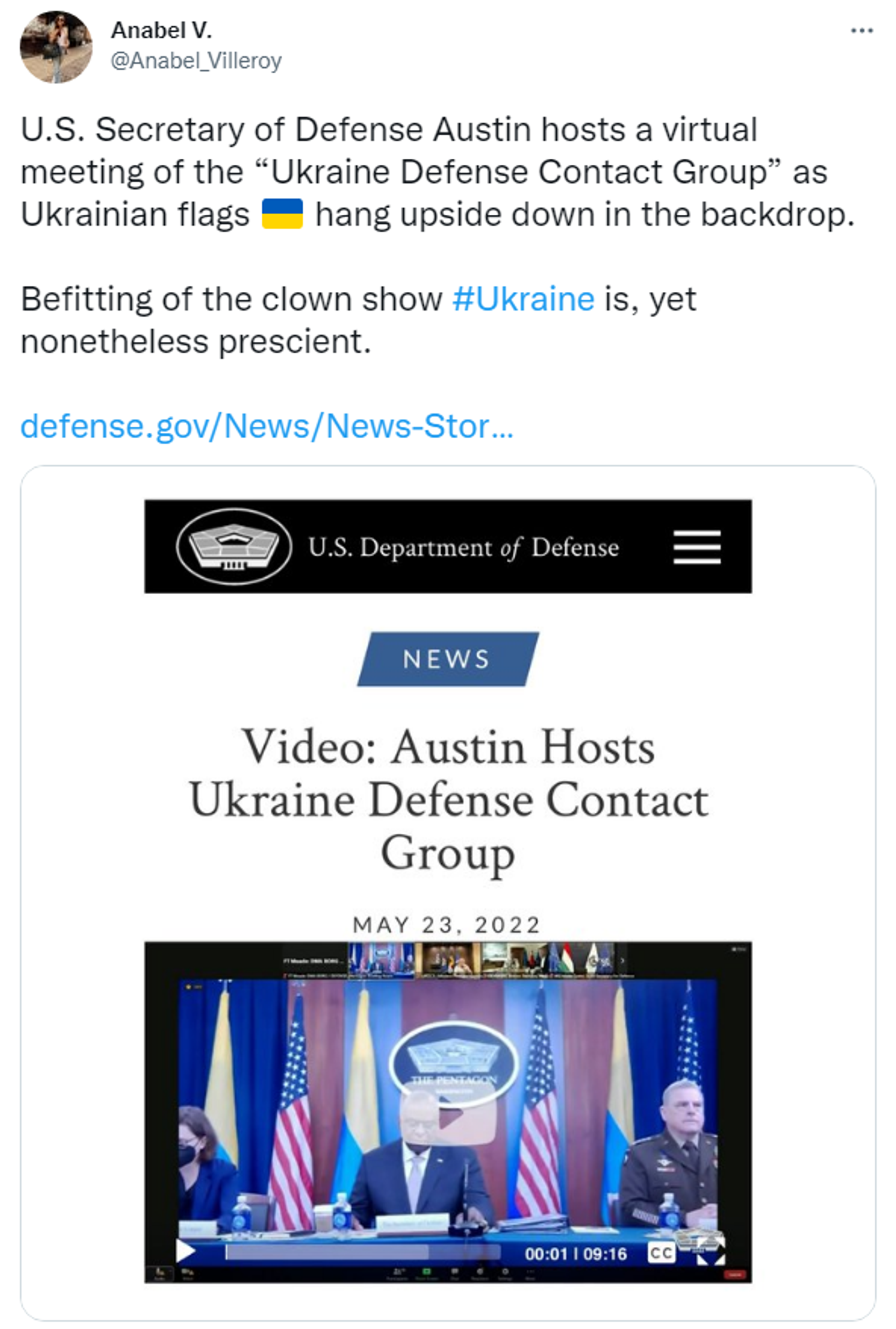 Tweet ridiculing upside-down Ukrainian flags at an international meeting of defence ministers to raise military aid for Ukraine - Sputnik International, 1920, 25.05.2022