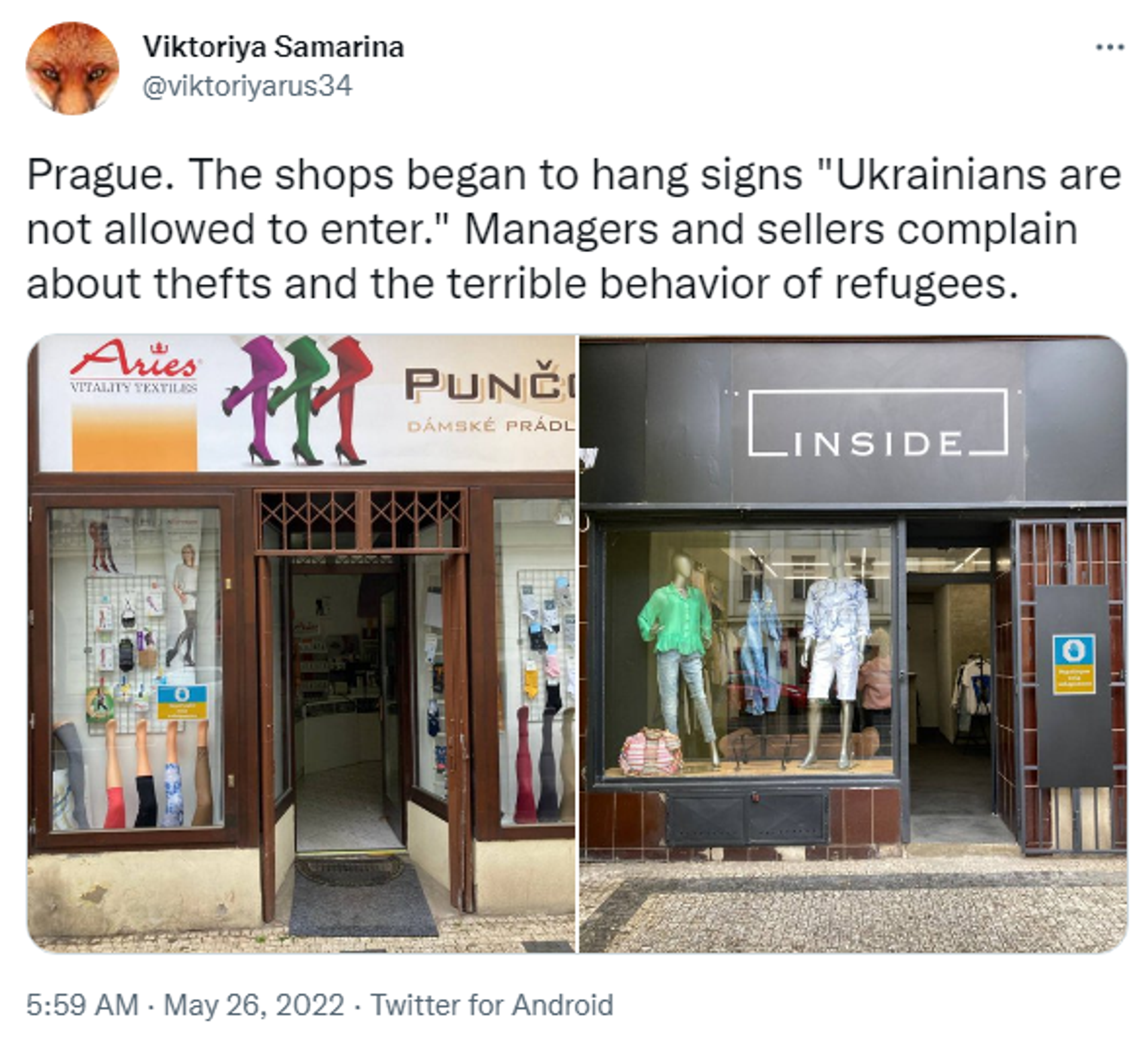 Tweeted images of No entry to Ukrainians signs outside shops in the Czech capital Prague - Sputnik International, 1920, 26.05.2022
