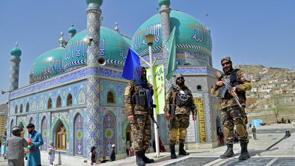 Taliban fighters stand guard at the Karte Sakhi shrine(File) - Sputnik International
