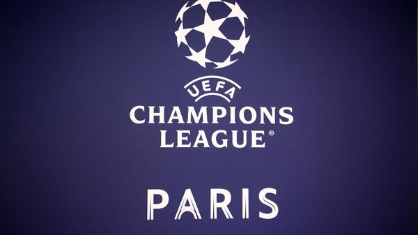 A picture taken in Paris on May 27, 2022, shows the logo of the UEFA Champions League on the eve of the UEFA Champions League final football match between Real Madrid and Liverpool. - Sputnik International