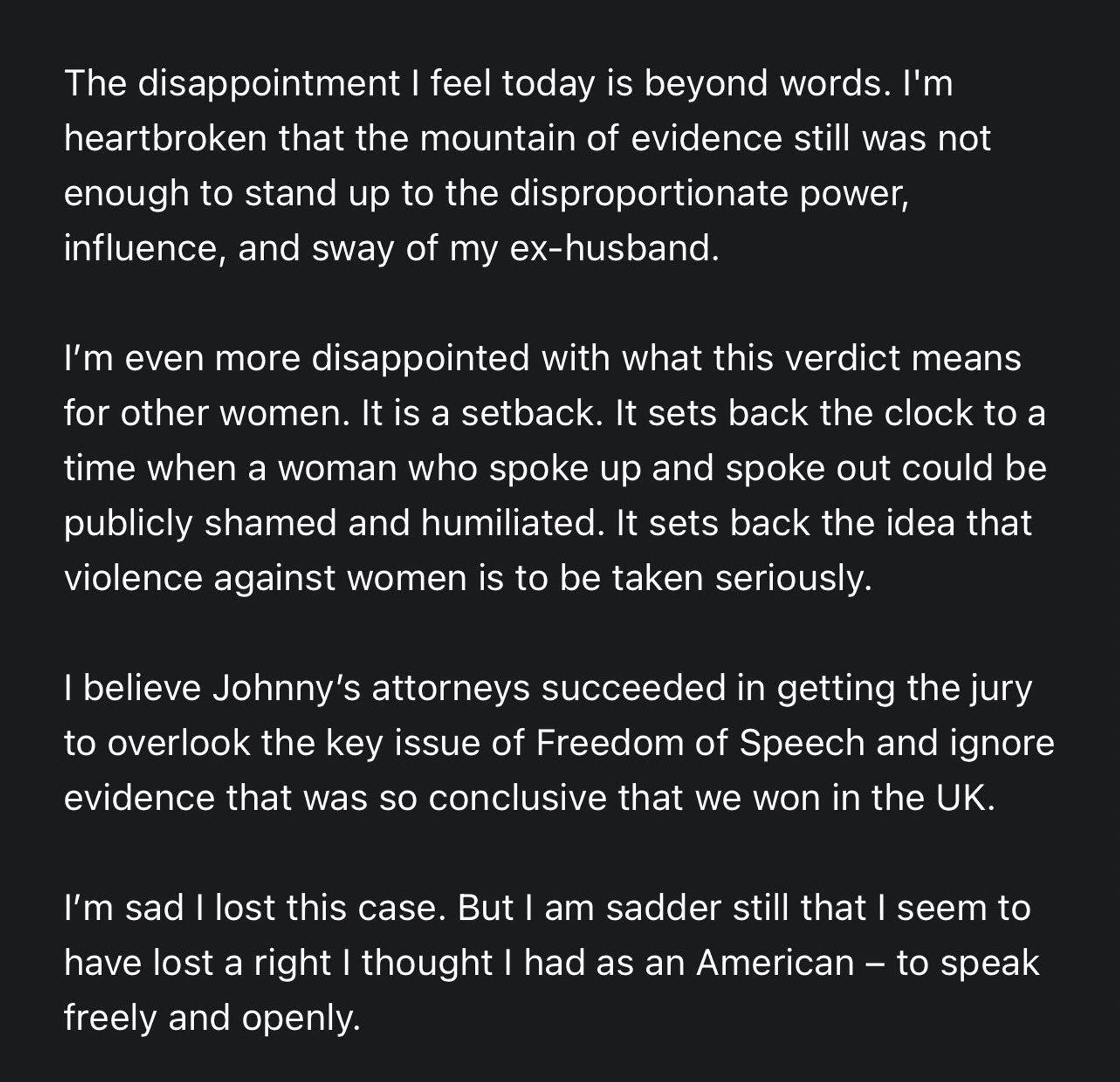 Actor Amber Heard's statement on the June 1 verdict in the Heard v. Depp defamation suit.  - Sputnik International, 1920, 01.06.2022