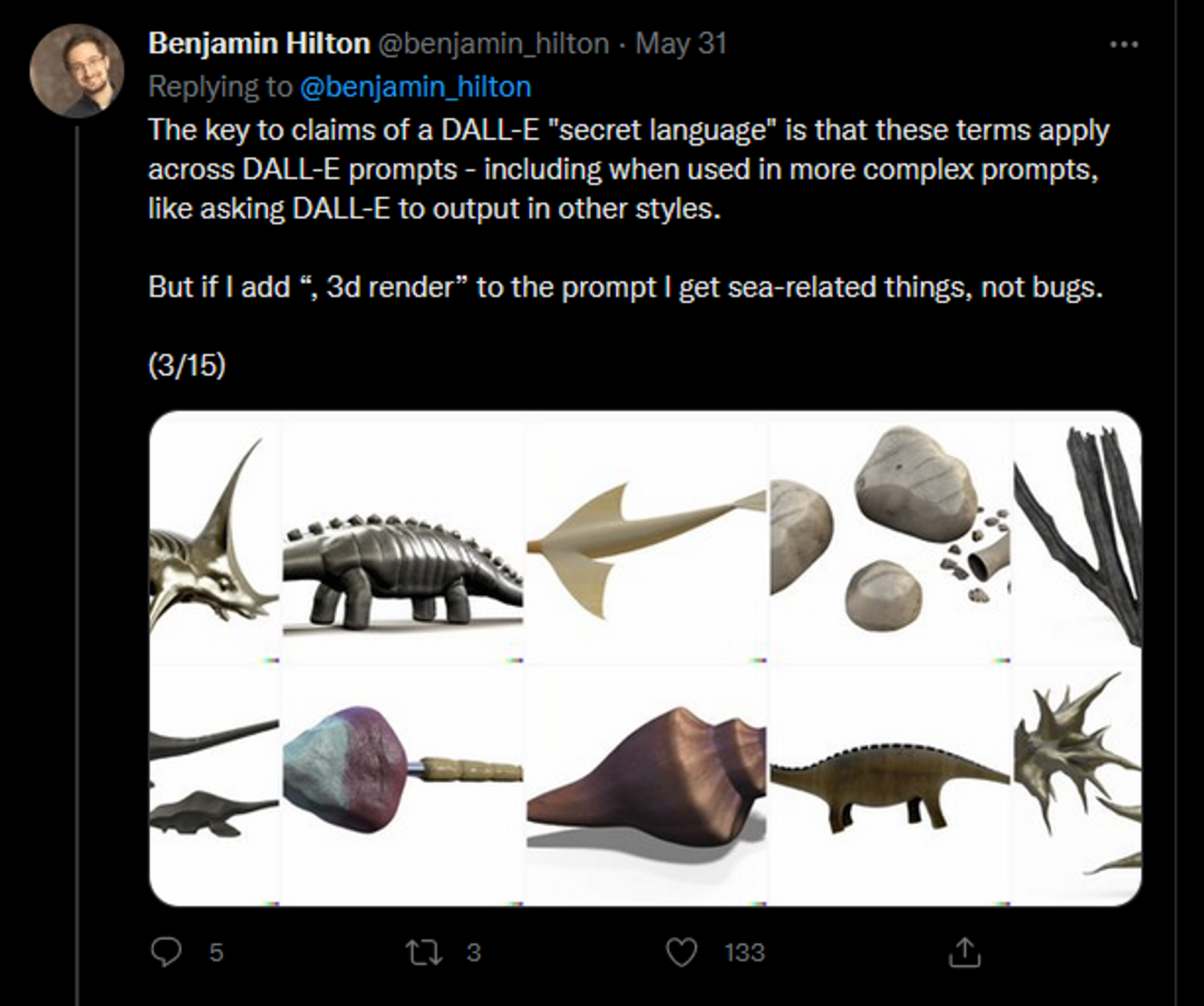 Twitter user Benjamin Hilton (@benjamin_hilton) comments on Giannis Daras' DALL-E 2 theory.  - Sputnik International, 1920, 03.06.2022