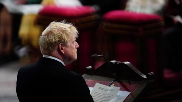 Britain's Prime Minister Boris Johnson speaks during the National Service of Thanksgiving for The Queen's reign at Saint Paul's Cathedral in London on June 3, 2022 as part of Queen Elizabeth II's platinum jubilee celebrations. - Sputnik International