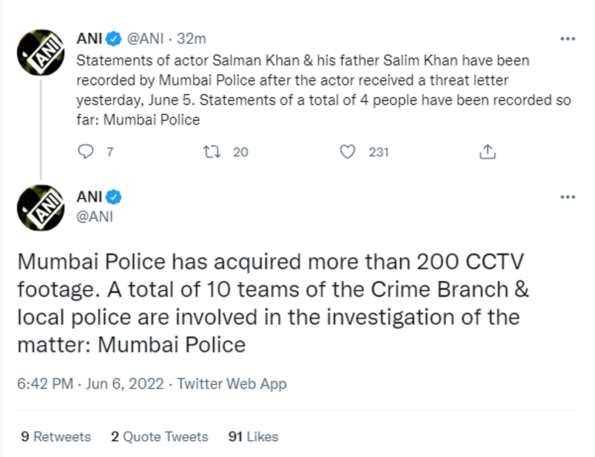 Mumbai Police records statements of Bollywood superstar Salman Khan and his father Salim Khan after they received death threat - Sputnik International, 1920, 06.06.2022