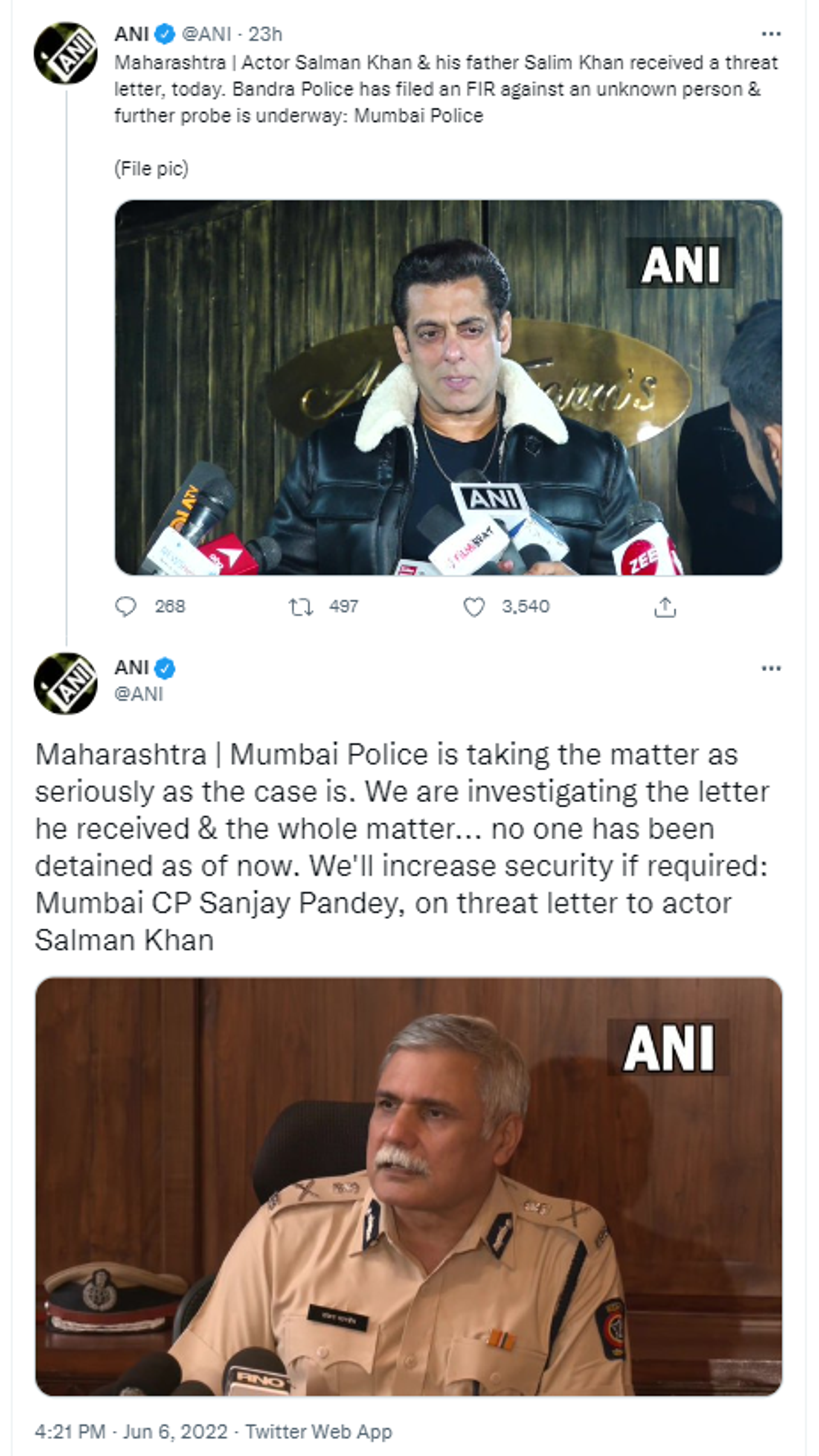 'Same Fate as Moosewala': After Threat Letter, Police Beef Up Security of Bollywood Star Salman Khan - Sputnik International, 1920, 06.06.2022