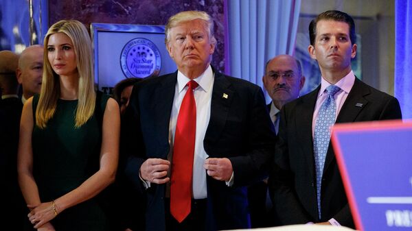 In this Jan. 11, 2017, photo, President-elect Donald Trump, center, stands next to Allen Weisselberg, second from left, Donald Trump Jr., right and Ivanka Trump, left, at a news conference in the lobby of Trump Tower in New York - Sputnik International