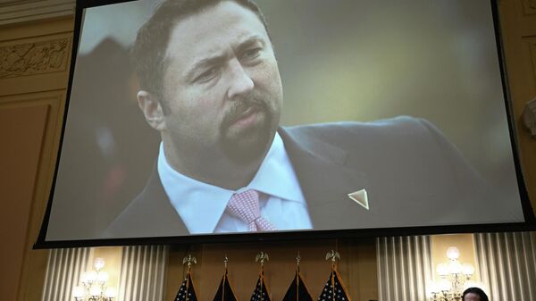 Jason Miller, former Trump campaign adviser, is seen onscreen during a House Select Committee hearing to Investigate the January 6th Attack on the US Capitol, in the Cannon House Office Building on Capitol Hill in Washington, DC on June 9, 2022.  - Sputnik International