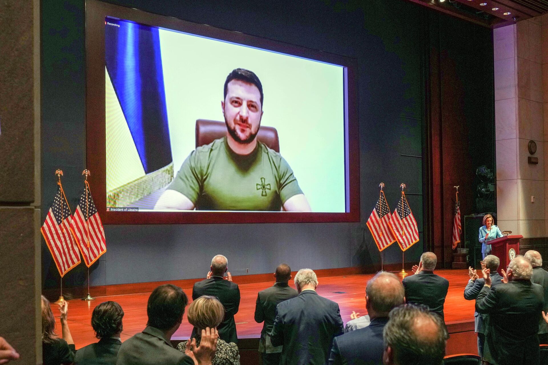 FILE - Members of Congress give Ukraine President Volodymyr Zelensky a standing ovation before he speaks in a virtual address to Congress in the U.S. Capitol Visitors Center Congressional Auditorium in Washington, on Wednesday, March 16, 2022 - Sputnik International, 1920, 17.08.2022