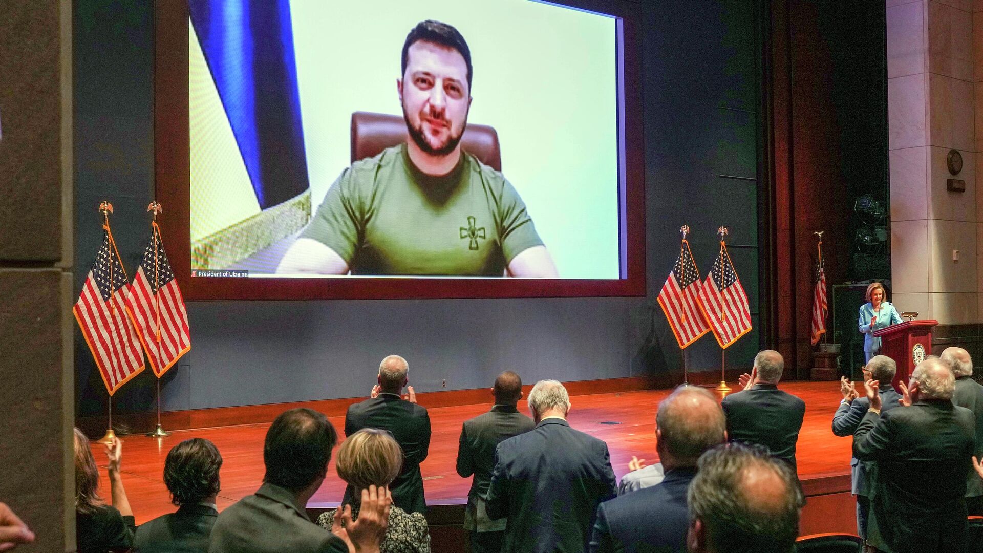 FILE - Members of Congress give Ukraine President Volodymyr Zelensky a standing ovation before he speaks in a virtual address to Congress in the U.S. Capitol Visitors Center Congressional Auditorium in Washington, on Wednesday, March 16, 2022 - Sputnik International, 1920, 14.06.2022