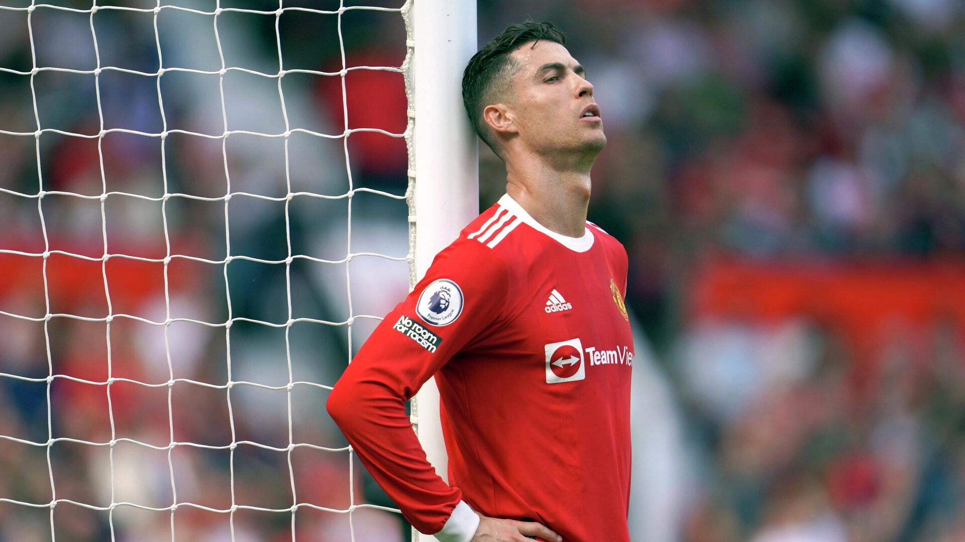 FILE- Manchester United's Cristiano Ronaldo rests against a goalpost during the English Premier League soccer match between Manchester United and Norwich City at Old Trafford stadium in Manchester, England, on April 16, 2022. - Sputnik International, 1920, 01.07.2023