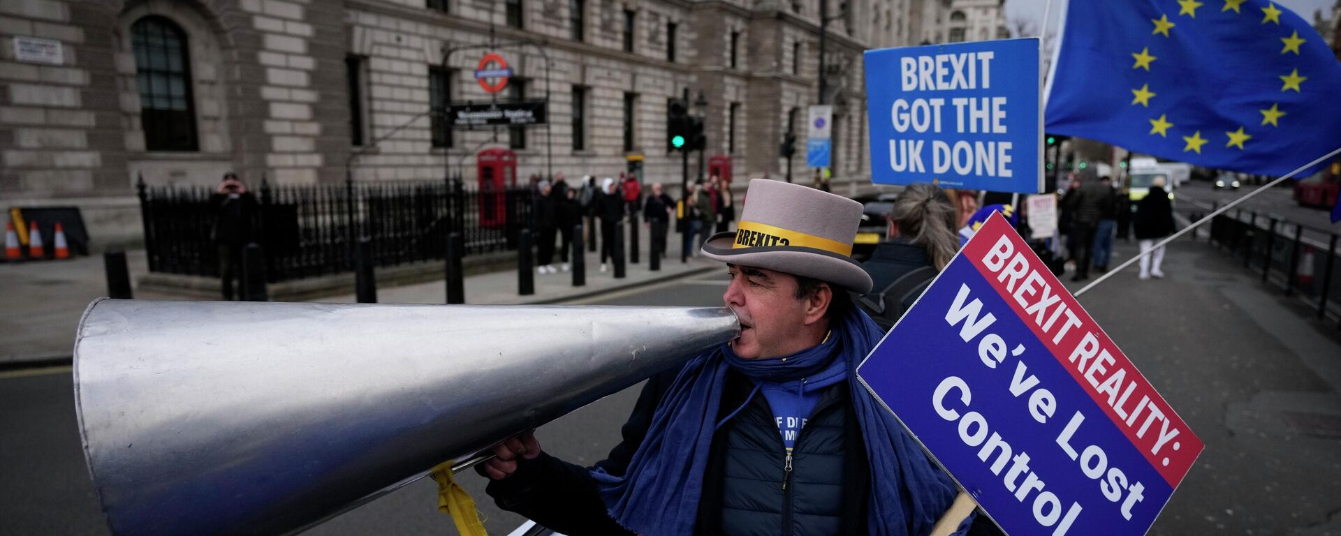 Anti-Brexit protester Steve Bray demonstrates on the edge of Parliament Square - Sputnik International, 1920, 29.11.2023