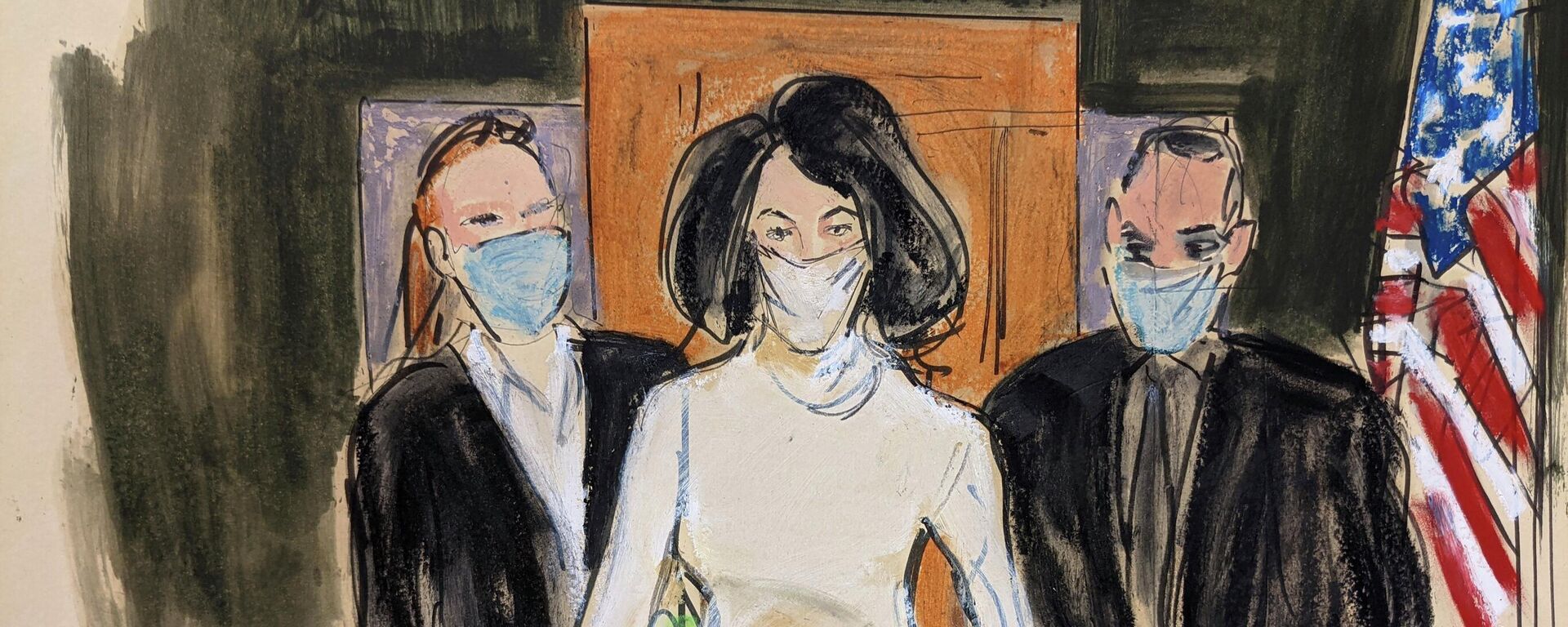 In this courtroom sketch, Ghislaine Maxwell enters the courtroom escorted by U.S. Marshalls at the start of her trial, Nov. 29, 2021, in New York. - Sputnik International, 1920, 07.07.2022
