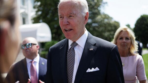WASHINGTON, DC - JUNE 17: U.S. President Joe Biden speaks to members of the press prior to a Marine One departure from the White House June 17, 2022 in Washington, DC. President Biden is traveling to Rehoboth Beach, Delaware to spend his weekend  - Sputnik International