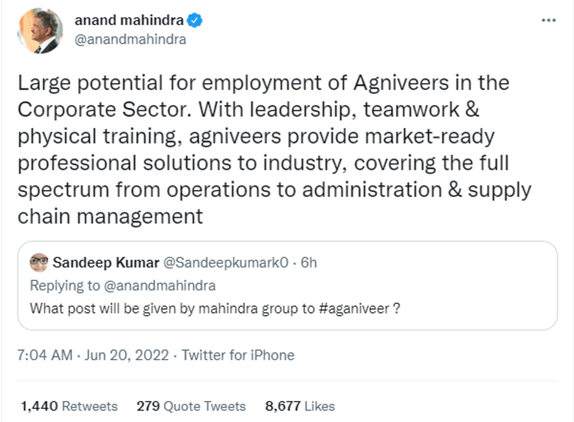 Anand Mahindra Says Agniveers Can Cover Full Specturm of Corporate Sector - Sputnik International, 1920, 20.06.2022