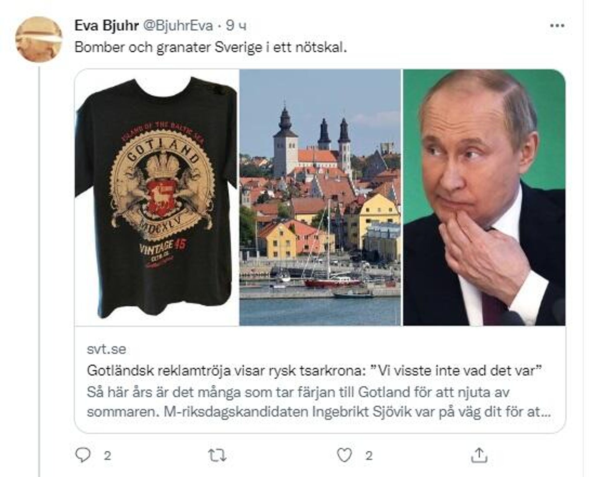 Screengrab of Twitter post about Russian crown on Gotland T-shirts - Sputnik International, 1920, 28.06.2022