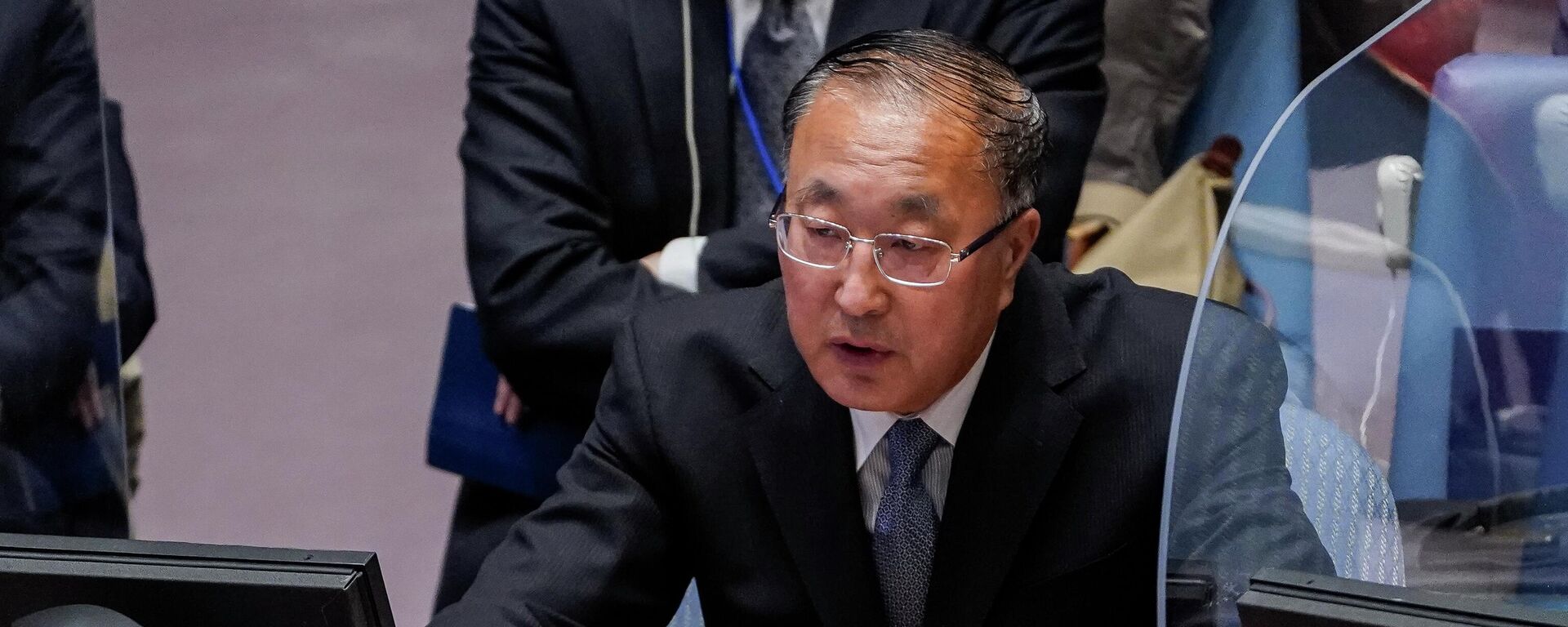 Zhang Jun, Permanent Representative of China to the United Nations, speaks during a meeting of the United Nations Security Council, Tuesday, April 19, 2022, at United Nations headquarters. - Sputnik International, 1920, 24.08.2023