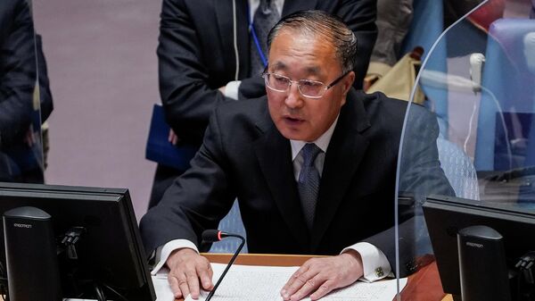 Zhang Jun, Permanent Representative of China to the United Nations, speaks during a meeting of the United Nations Security Council, Tuesday, April 19, 2022, at United Nations headquarters. - Sputnik International