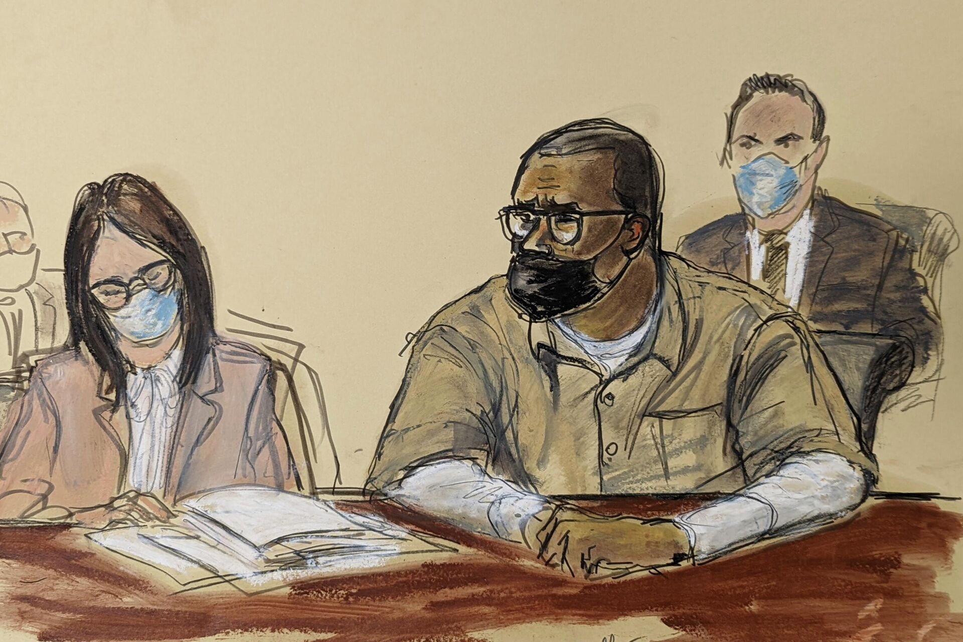 In this courtroom sketch, R. Kelly and his attorney Jennifer Bonjean, left, appear during his sentencing hearing in federal court, Wednesday, June 29, 2022, in New York. The former R&B superstar was convicted of racketeering and other crimes.  - Sputnik International, 1920, 29.06.2022