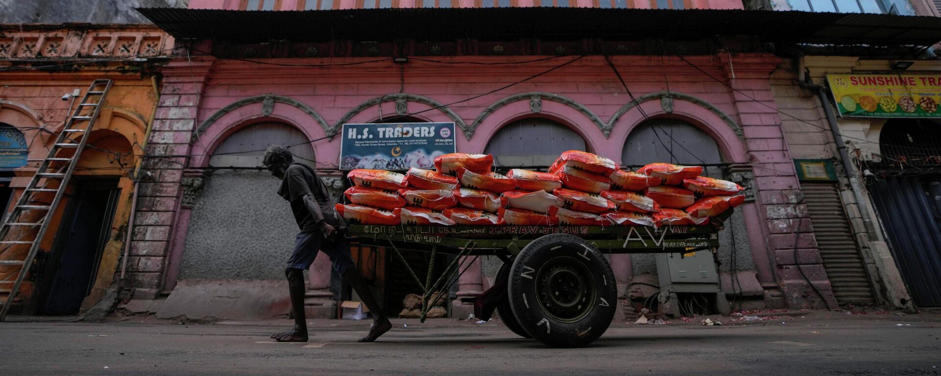 A laborer pulls a cart load of imported rice at a wholesale market in Colombo, Sri Lanka, Sunday, June 26, 2022. - Sputnik International, 1920, 29.07.2022