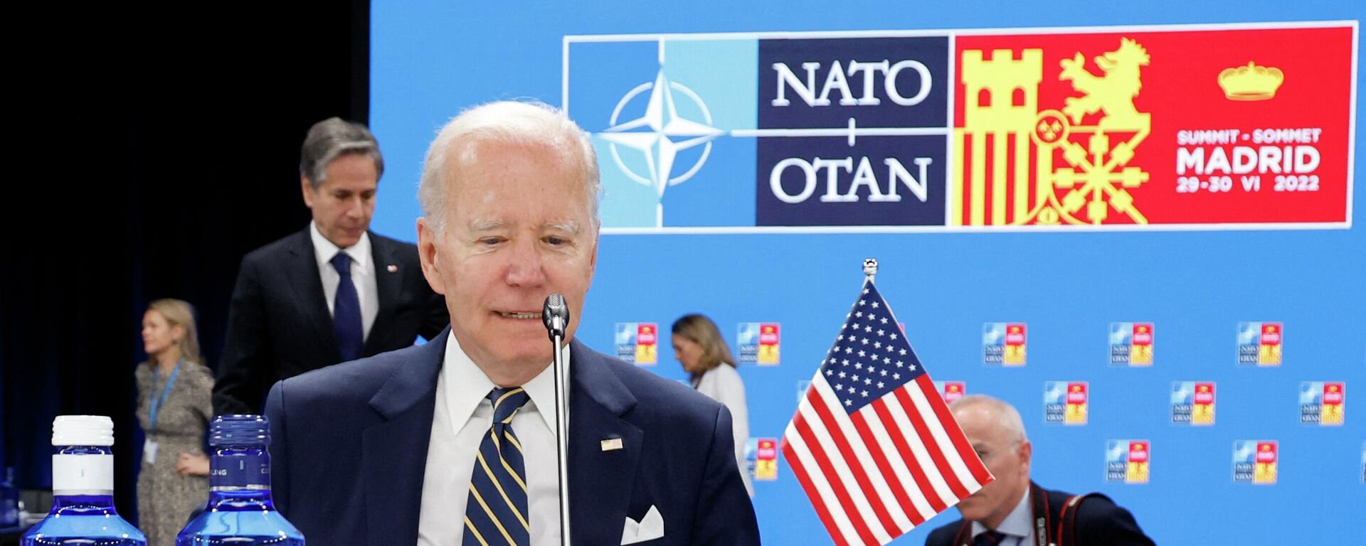 U.S. President Joe Biden looks on as he attends a meeting of The North Atlantic Council during the NATO summit at the Ifema congress centre in Madrid, on June 30, 2022. - Sputnik International, 1920, 30.06.2022