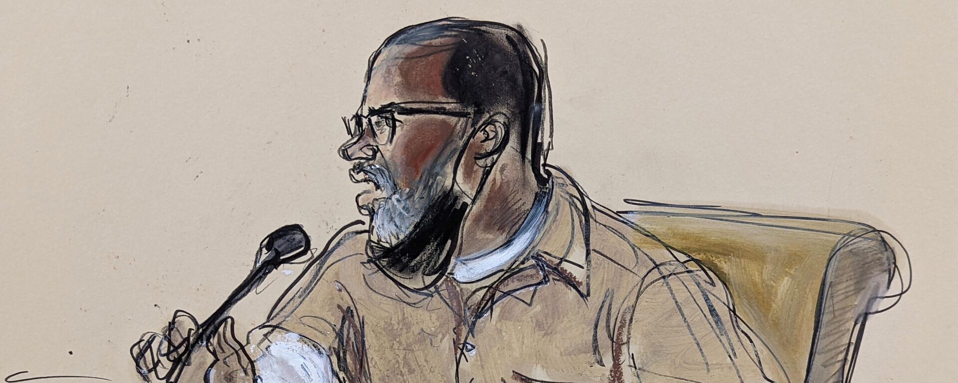 In this courtroom sketch, R. Kelly briefly addresses Judge Ann Donnelly during his sentencing in federal court, Wednesday, June 29, 2022, in New York.  - Sputnik International, 1920, 02.07.2022