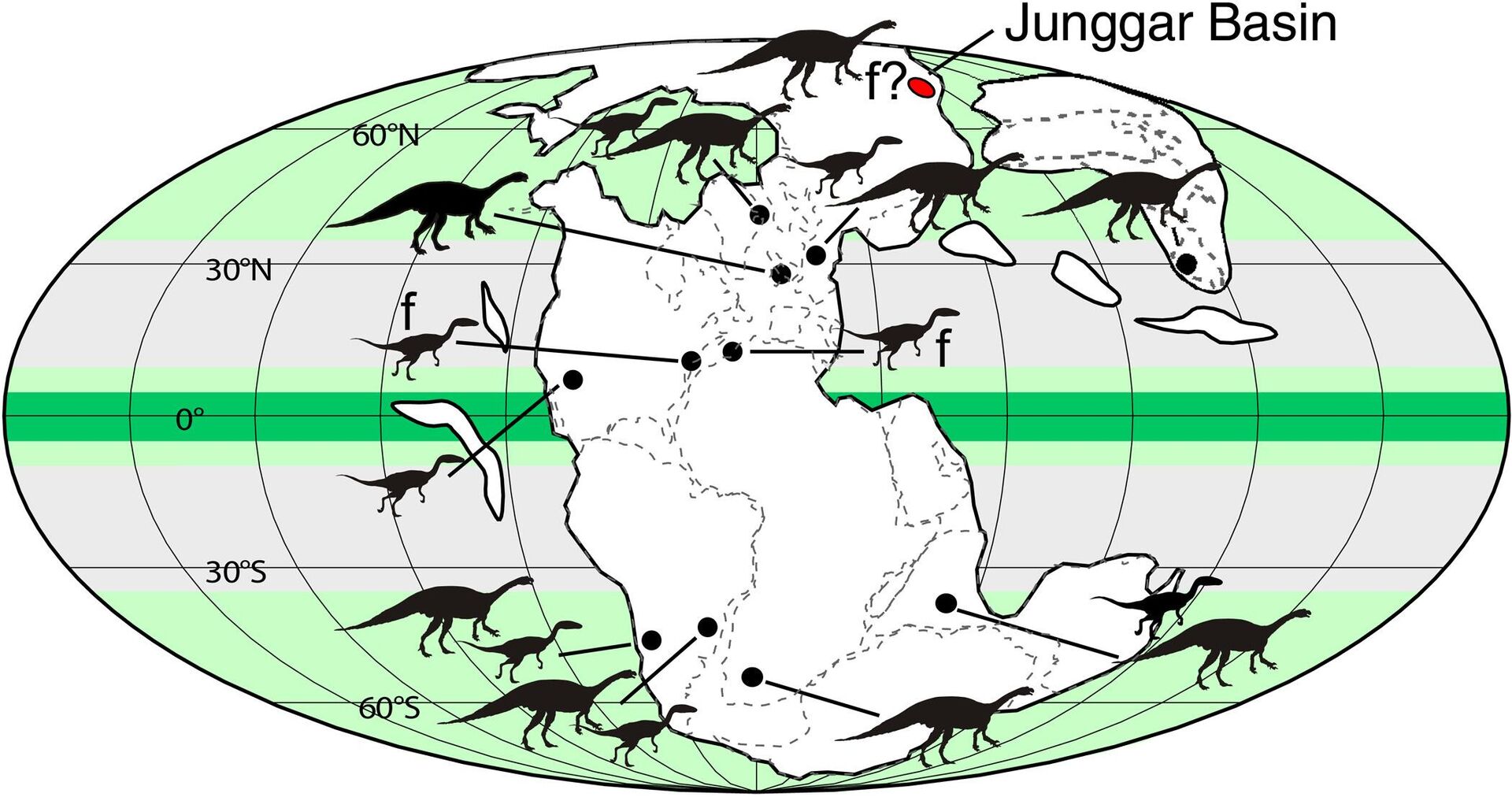 Pangaea at 202 Ma (Mollweide projection) showing location of Junggar Basin (fig. S1) and Triassic dinosaurs. - Sputnik International, 1920, 03.07.2022