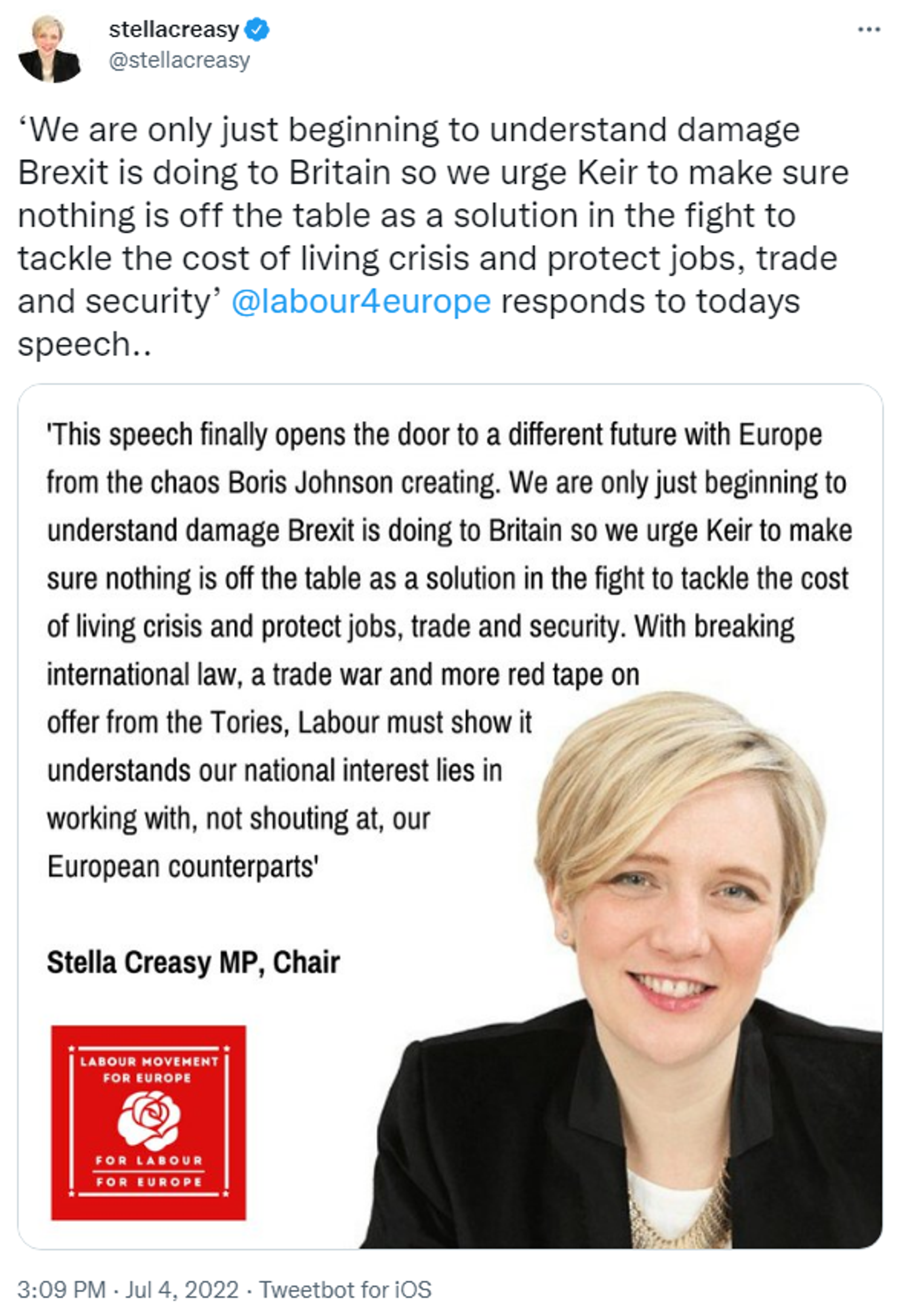 Tweet by Labour Party Walthamstow MP Stella Creasy - Sputnik International, 1920, 05.07.2022