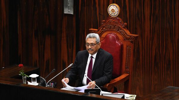 (FILES) In this file photo taken on January 3, 2020, Sri Lanka's new President Gotabaya Rajapaksa makes his first policy address at the national parliament after his landslide electoral victory, in Colombo - Sputnik International