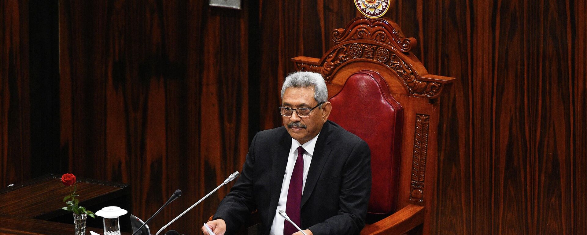 (FILES) In this file photo taken on January 3, 2020, Sri Lanka's new President Gotabaya Rajapaksa makes his first policy address at the national parliament after his landslide electoral victory, in Colombo - Sputnik International, 1920, 27.07.2022