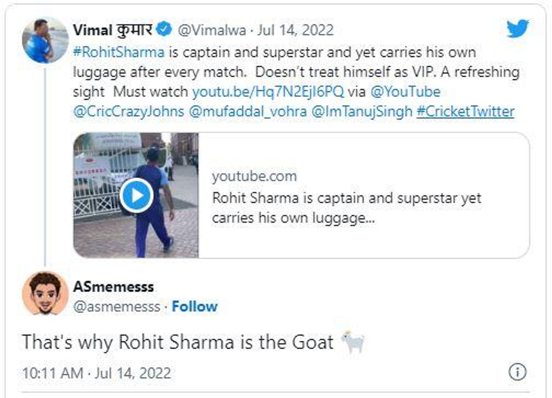 Screenshot of a Rohit Sharma supporter's tweet - Sputnik International, 1920, 14.07.2022