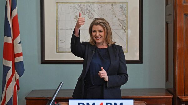 Conservative MP and Britain's Minister of State for Trade Policy, Penny Mordaunt, makes a thumbs-up gesture during the launch her campaign to become the next leader of the Conservative party, in central London on July 13, 2022 - Sputnik International