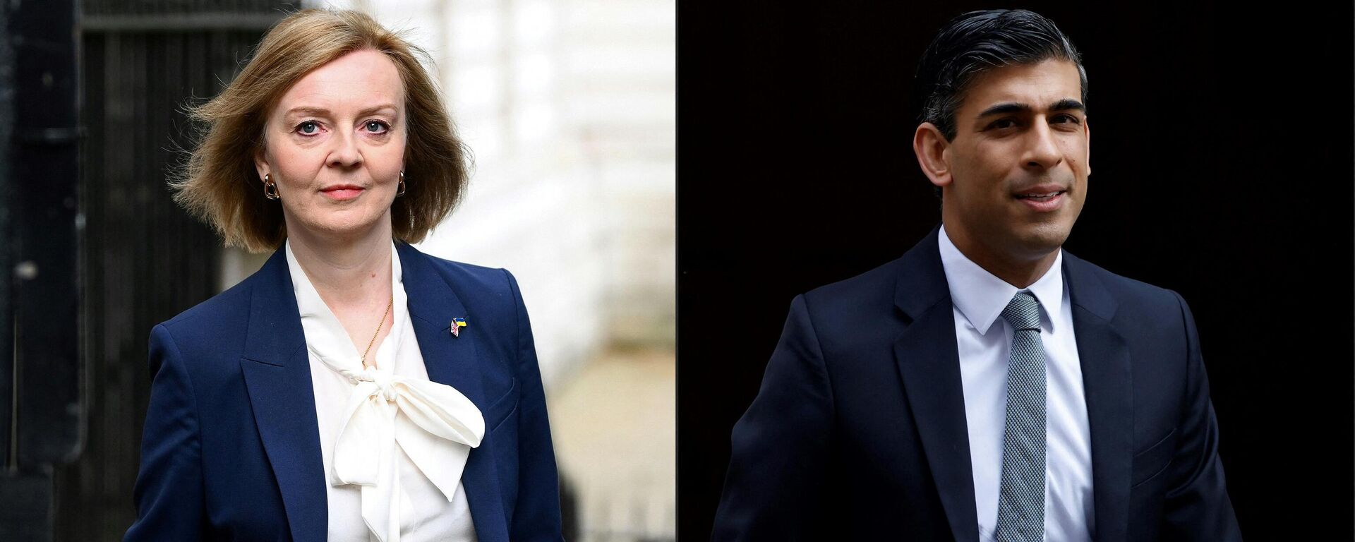 (COMBO) This combination of pictures created on July 12, 2022 shows Britain's Foreign Secretary Liz Truss (L) arriving to attend the weekly Cabinet meeting at 10 Downing Street, in London, on April 19, 2022 and Britain's Chancellor of the Exchequer Rishi Sunak leaving the 11 Downing Street, in London, on March 23, 2022.  - Sputnik International, 1920, 25.07.2022