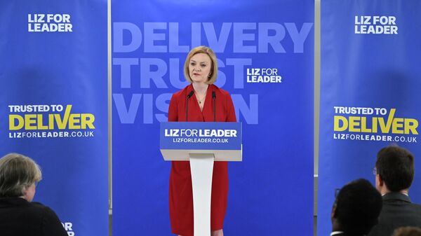 Britain's Foreign Secretary Liz Truss delivers a speech at the launch of her campaign to become the next leader of the Conservative party in London on July 14, 2022. - - Sputnik International