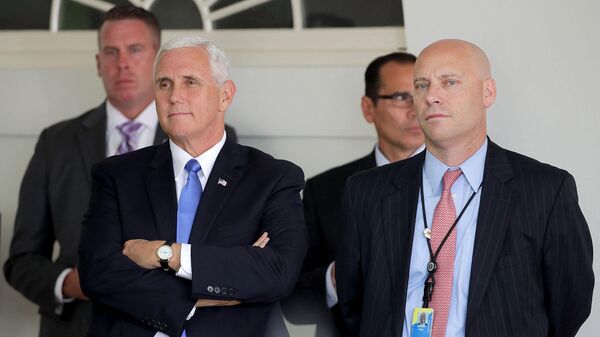 WASHINGTON, DC - JULY 25: U.S. Vice President Mike Pence and White House Director of Legislative Affairs Marc Short attend a news conference with U.S. President Donald Trump and Lebanese Prime Minister Saad Hariri in the Rose Garden at the White House July 25, 2017 in Washington, DC. Pence and Short had just returned to the White House after Pence cast the deciding vote to proceed on legislation to repeal Obamacare - Sputnik International