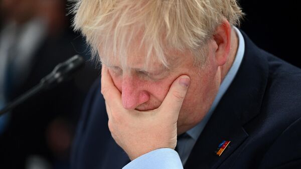 Britain's Prime Minister Boris Johnson gestures ahead of a meeting of The North Atlantic Council during the NATO summit at the Ifema congress centre in Madrid, on June 30, 2022 - Sputnik International