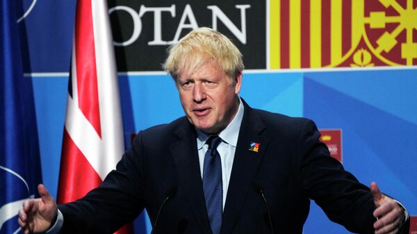 British Prime Minister Boris Johnson speaks during a media conference at a NATO summit in Madrid, Spain on Thursday, June 30, 2022 - Sputnik International
