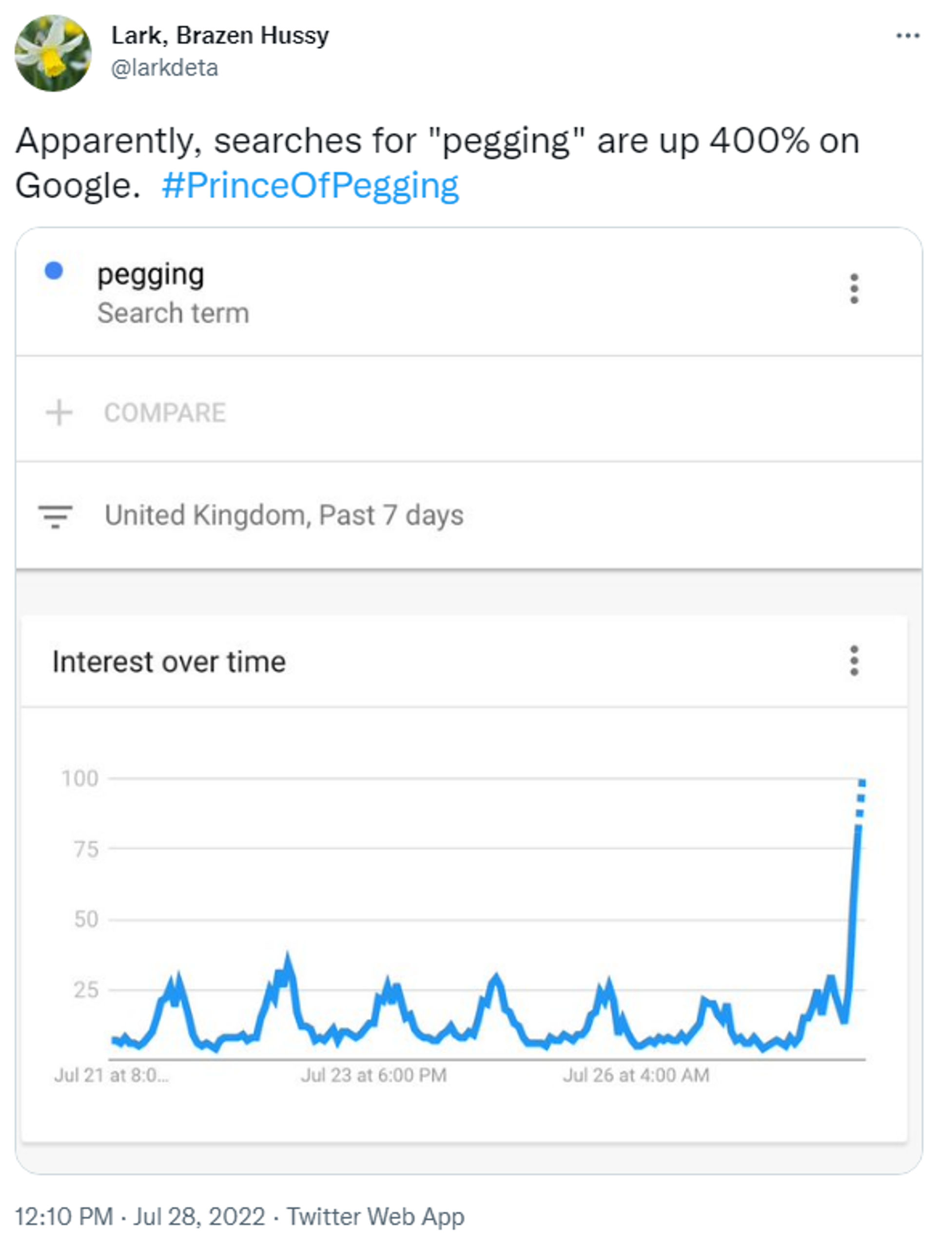 Tweet illustrating the #PrinceOfPegging trend - Sputnik International, 1920, 28.07.2022