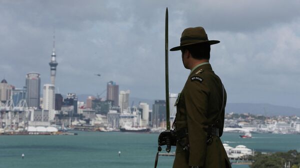 A member of the New Zealand Army looks on as navy ships arrive into the Waitemata Harbour as part of the fleet entry to celebrate the Royal New Zealand Navy's 75th anniversary in Auckland on November 16, 2016 - Sputnik International